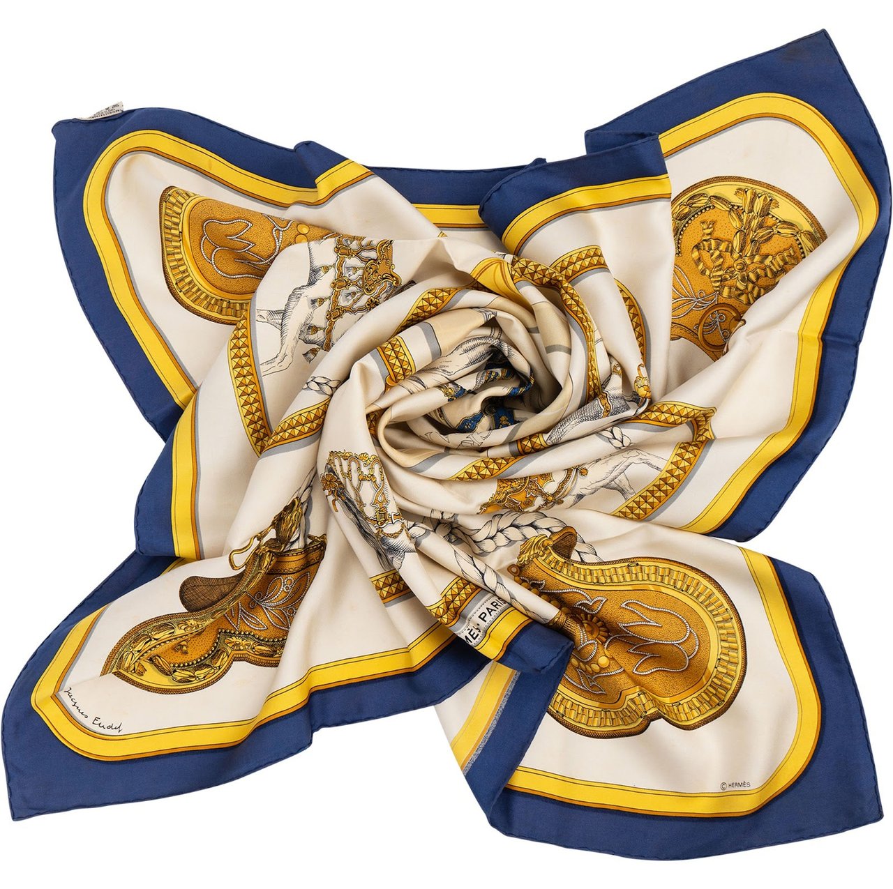 Hermès Hermès Grand Apparat Silk Carré 90 Tuch Scarf Wit