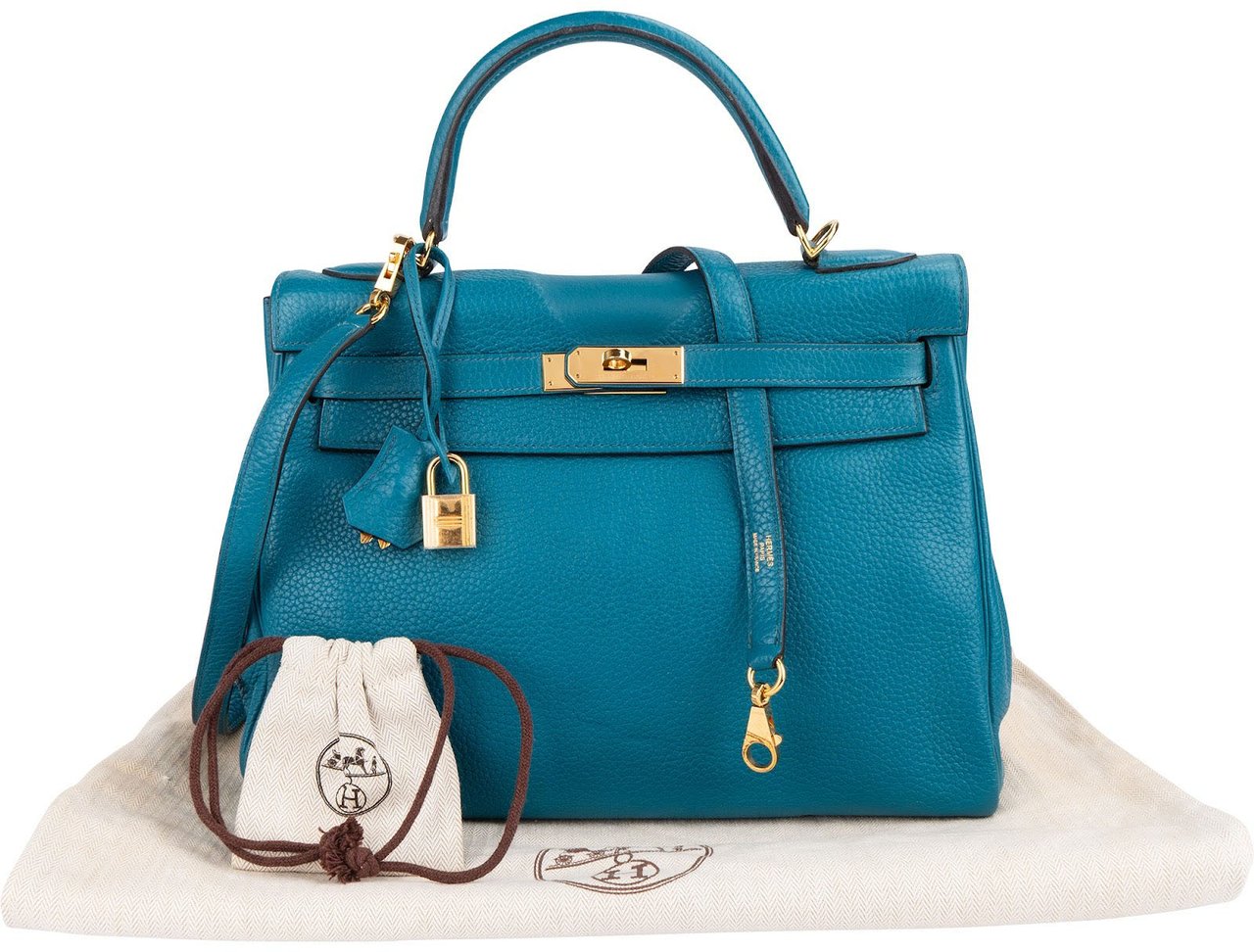 Hermès Bleu Izmir Clemence Leather Kelly 32 Handbag Blauw