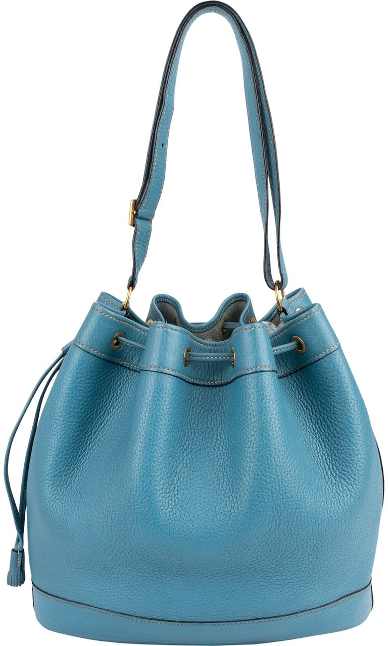 Hermès Blue Jean Togo Leather Market Bucket Shoulder Bag Blauw