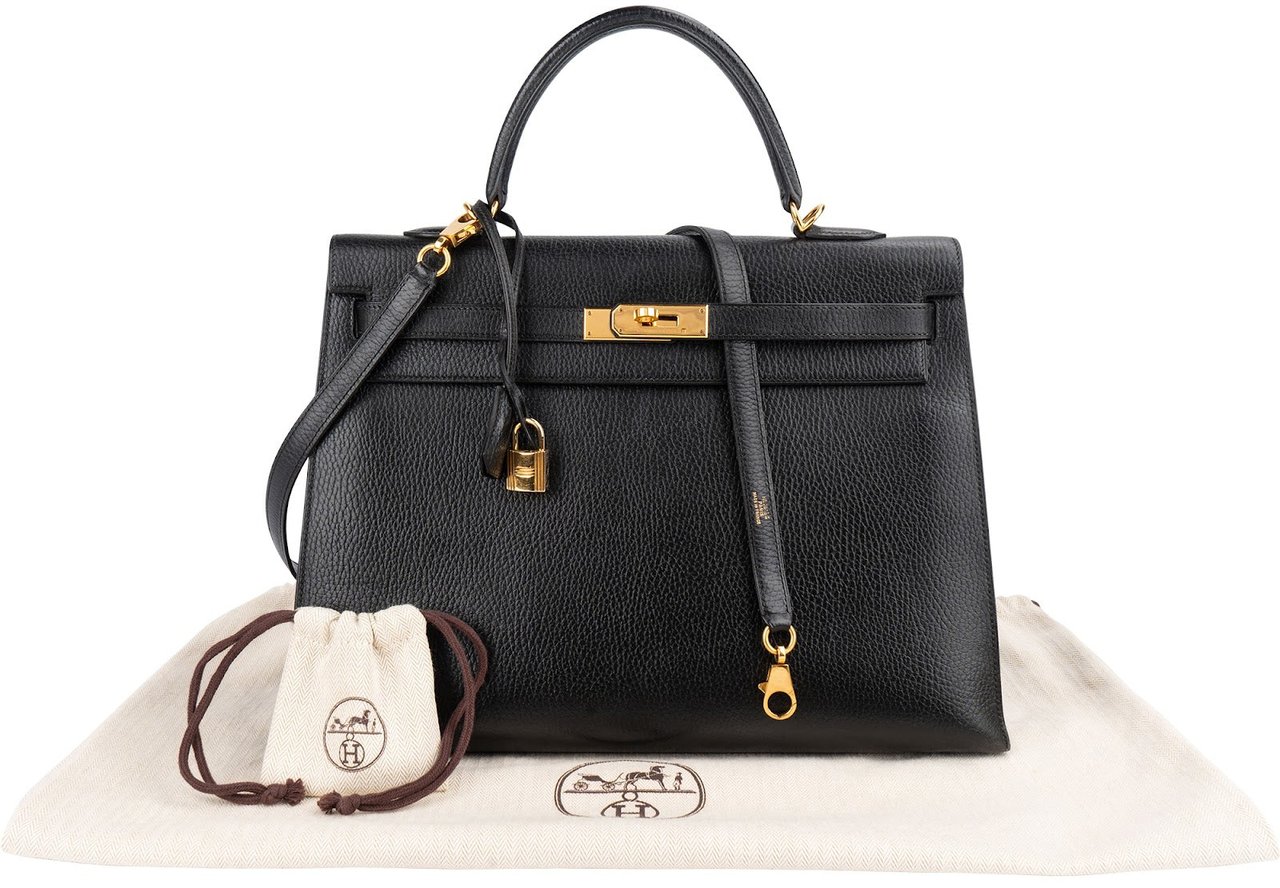 Hermès Ardennes Leather Kelly 35 Sellier Handbag GHW Zwart