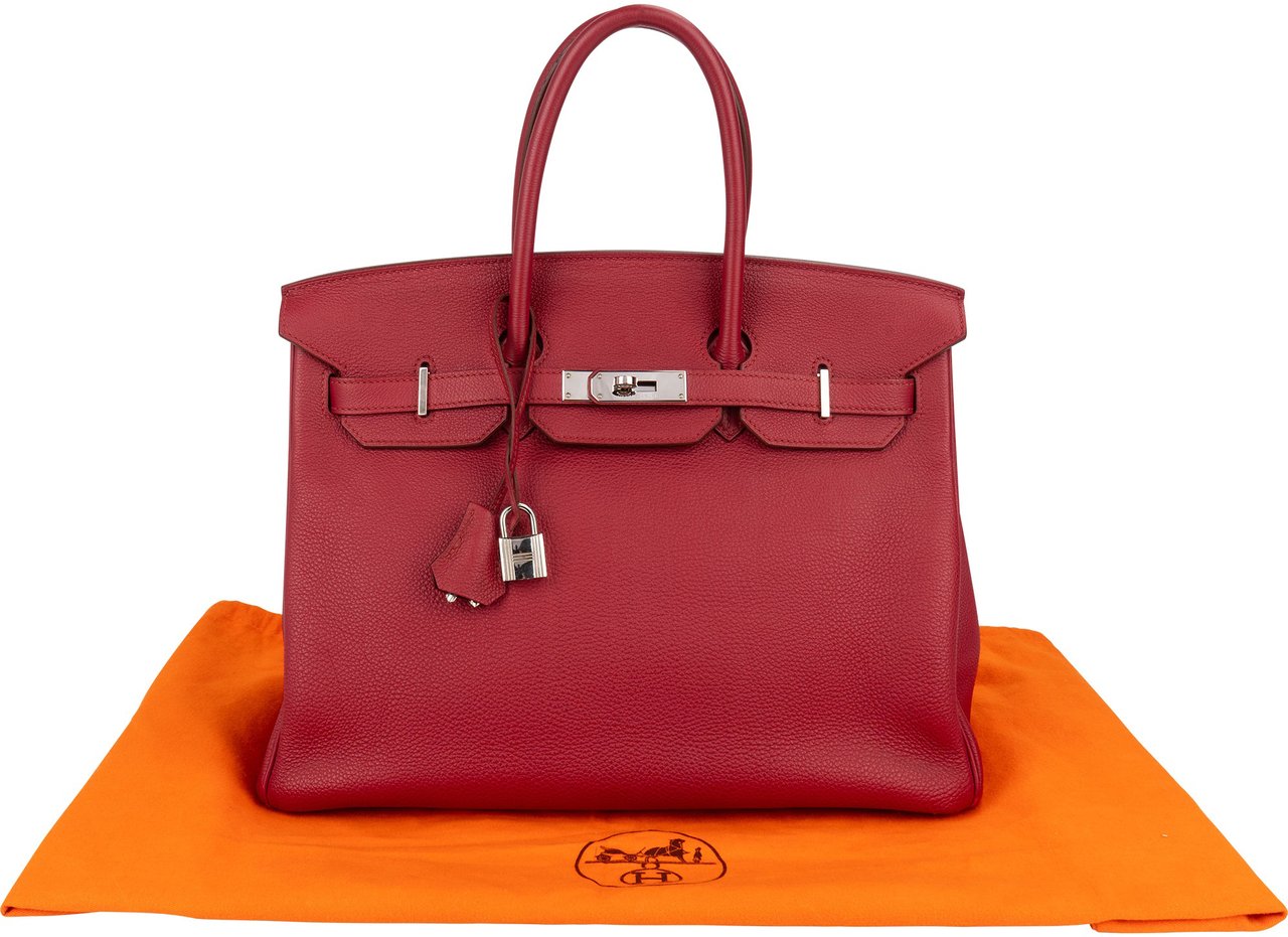 Hermès Clemence Leather Palladium Rouge H Birkin 35 Handbag Rood