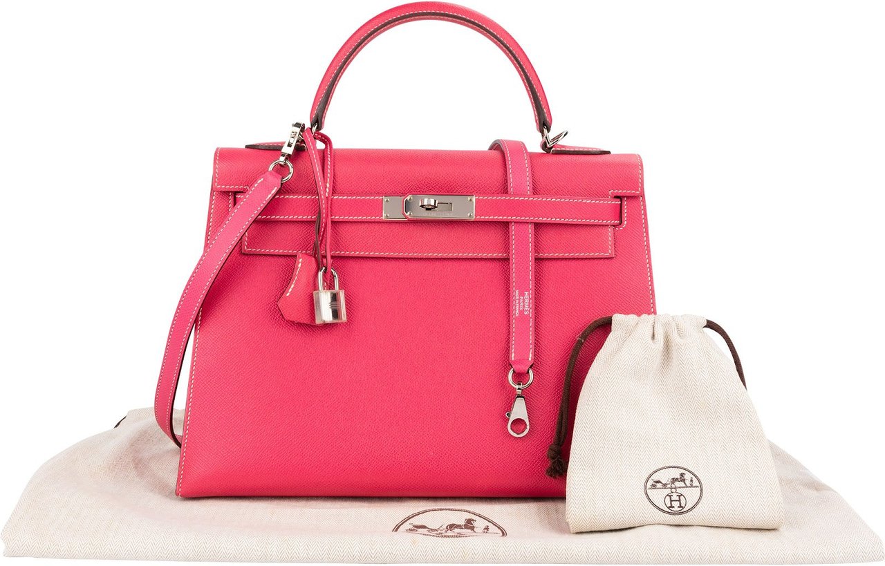 Hermès Epsom Leather Sellier Palladium Kelly 32 Handbag Rood