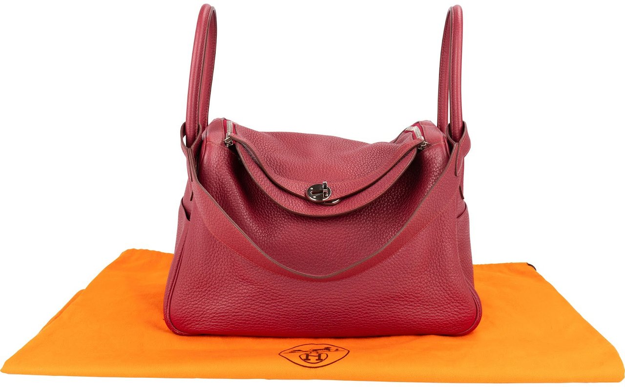 Hermès Clemence Leather Palladium Lindy 34 Rubis Handbag Divers