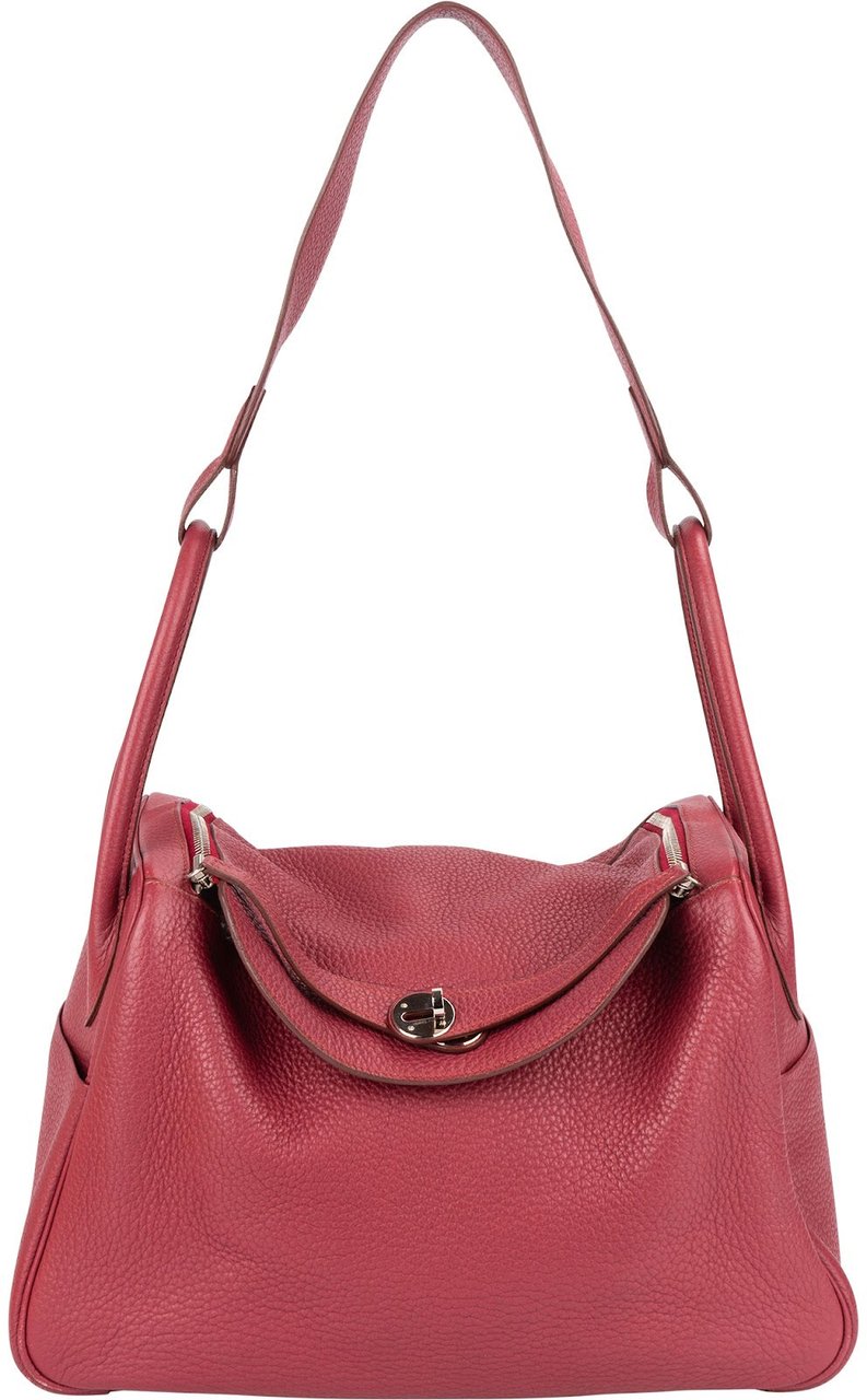 Hermès Clemence Leather Palladium Lindy 34 Rubis Handbag Divers