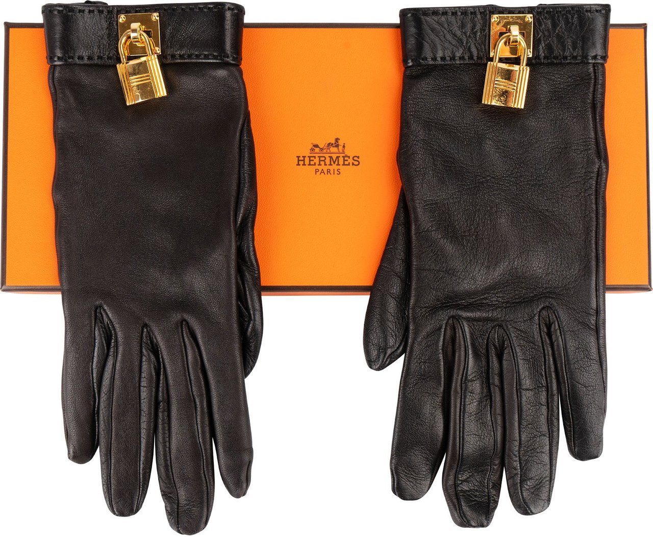 Hermès Black Leather Kelly Women Gloves Bruin