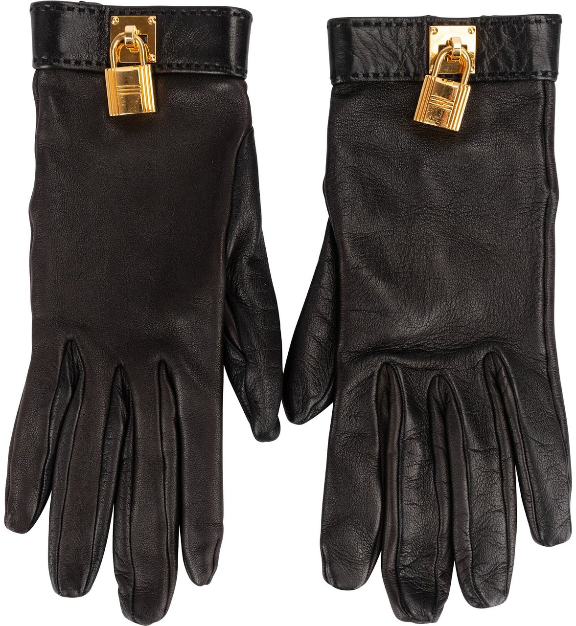 Hermès Black Leather Kelly Women Gloves Bruin