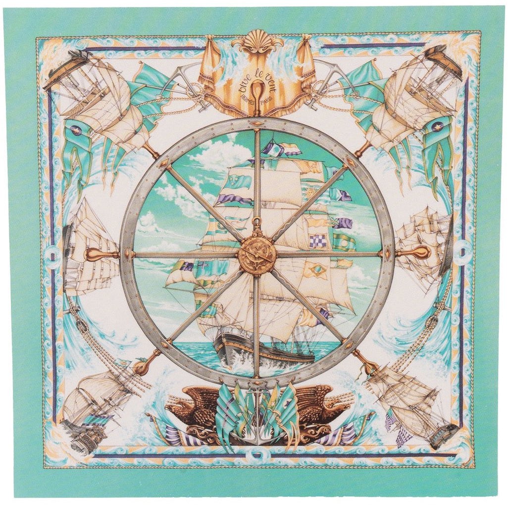 Hermès Hermès Classic "Vive Le Vent" Silk Carre 90 Scarf Tuch Blauw