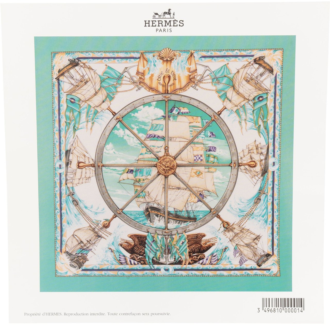 Hermès Hermès Classic "Vive Le Vent" Silk Carre 90 Scarf Tuch Blauw