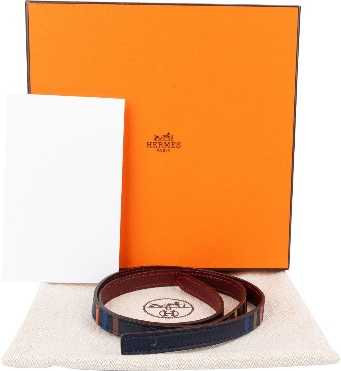 Hermès Reversible Multicolor Leather Cuir Seul de Ceinture Artist Stripe Skinny Belt (70) Divers