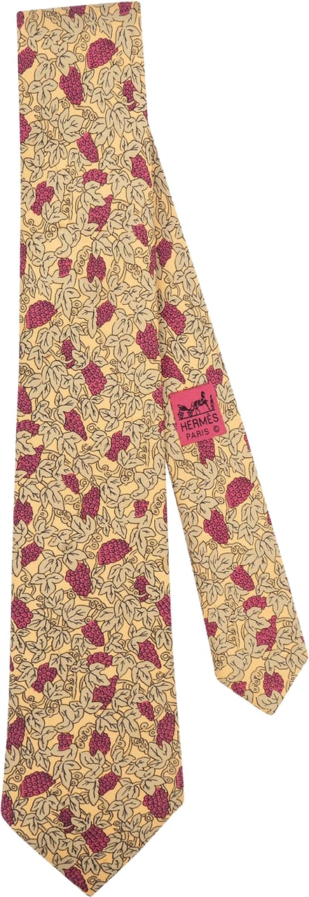 Hermès Hermès Grape Vine Printed Pattern Silk Tie Krawatte Geel