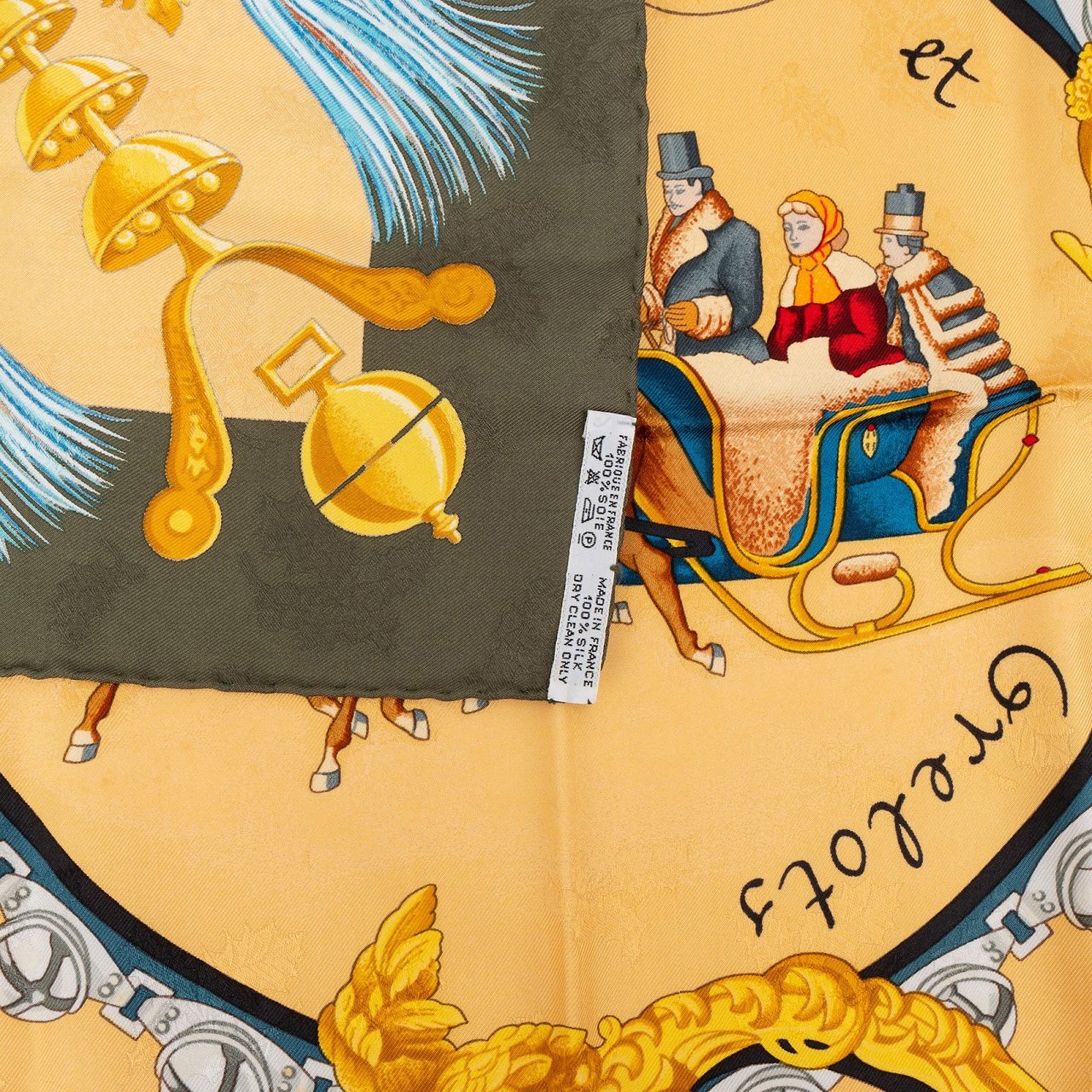 Hermès Hermès Plumes et Grelots Silk Carre 90 Scarf Tuch Geel
