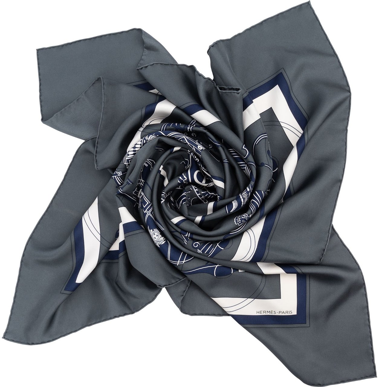 Hermès Springs Silk Carre 90 Scarf Tuch Donkergrijs