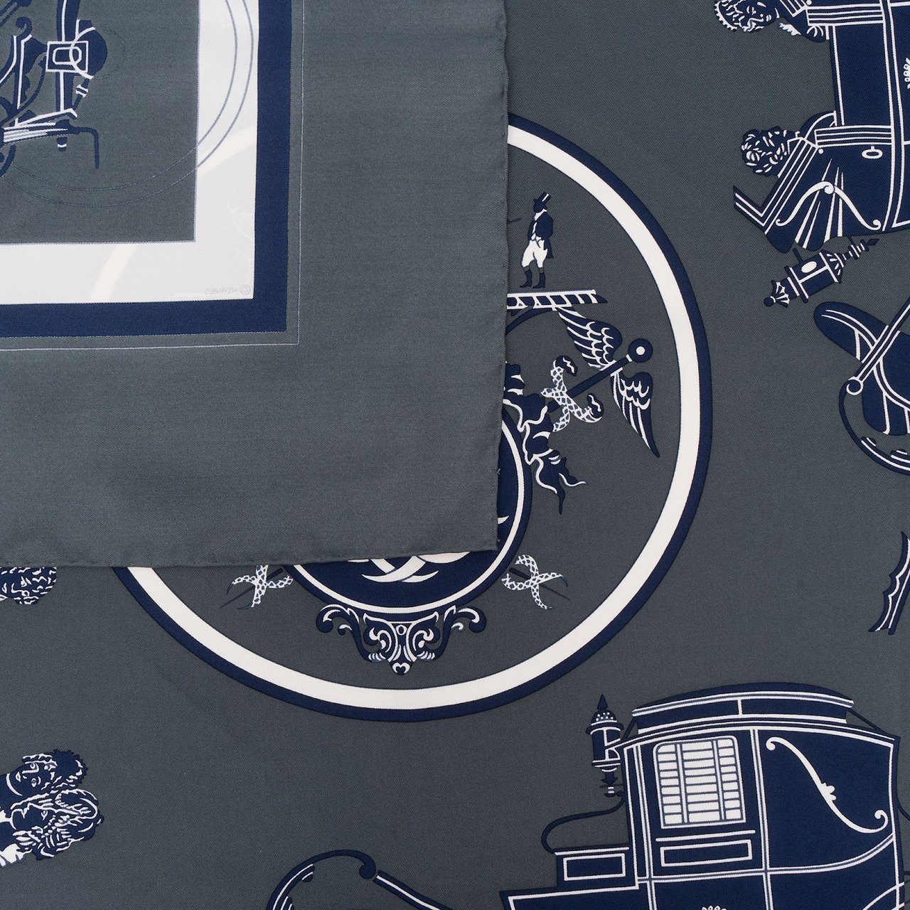 Hermès Springs Silk Carre 90 Scarf Tuch Donkergrijs