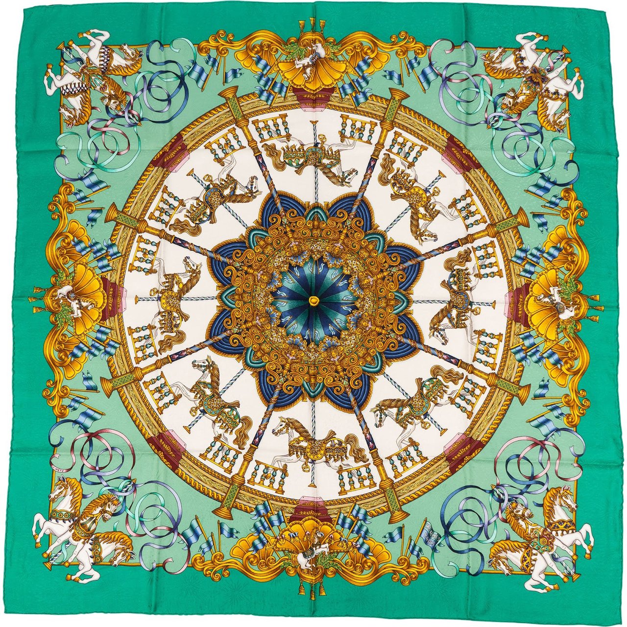 Hermès Hermès Carrousel Silk Carre 90 Scarf Tuch Groen