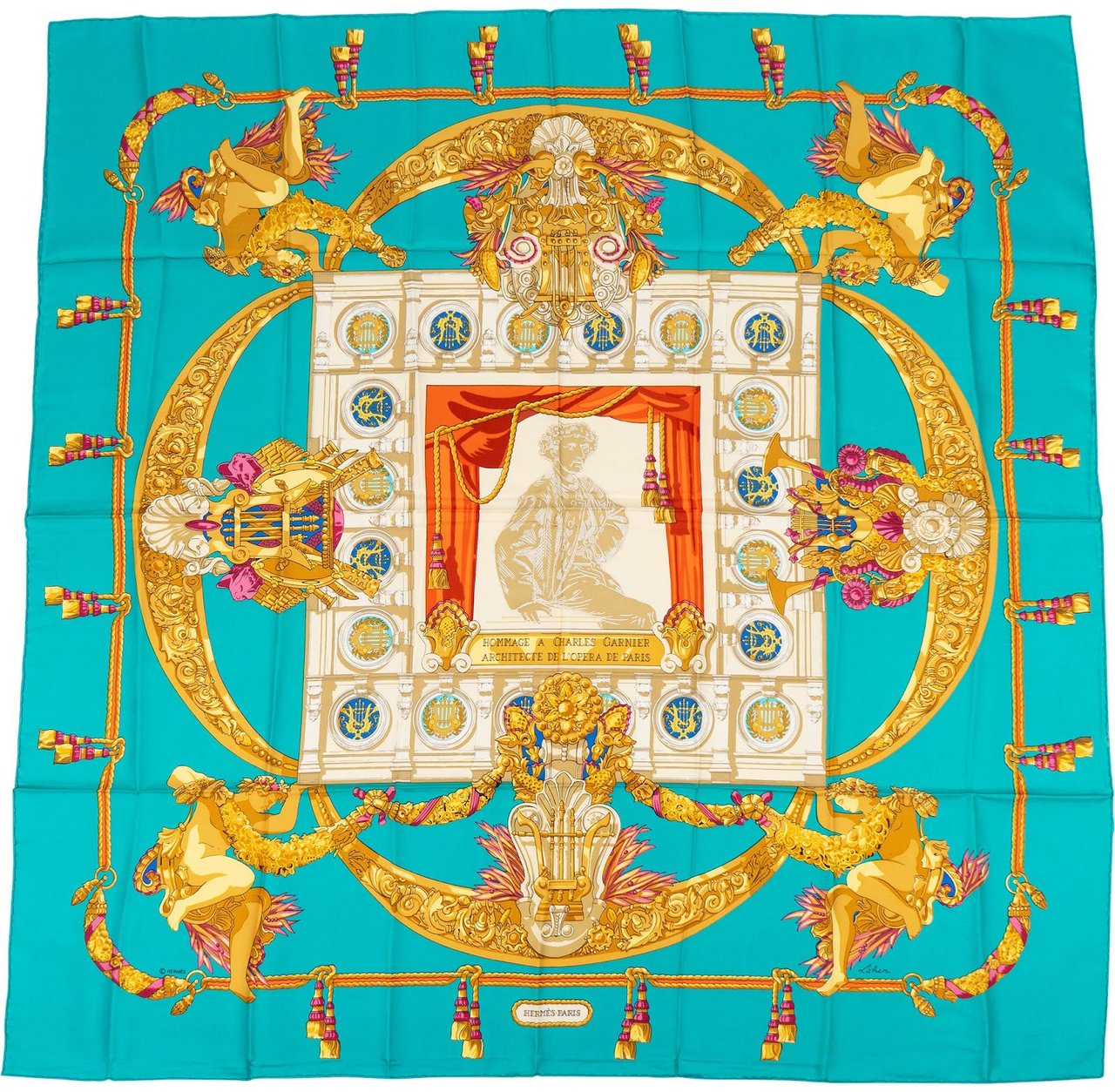 Hermès Hermès Hommage a Charles Garnier Silk Carre 90 Scarf Tuch Blauw