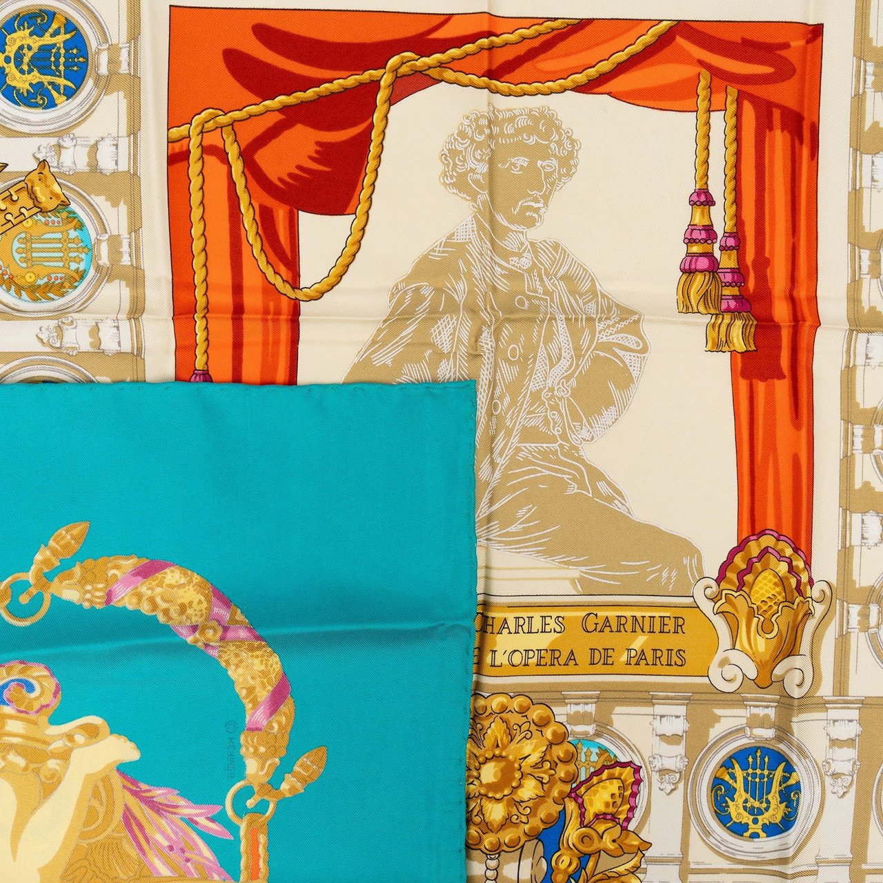 Hermès Hermès Hommage a Charles Garnier Silk Carre 90 Scarf Tuch Blauw