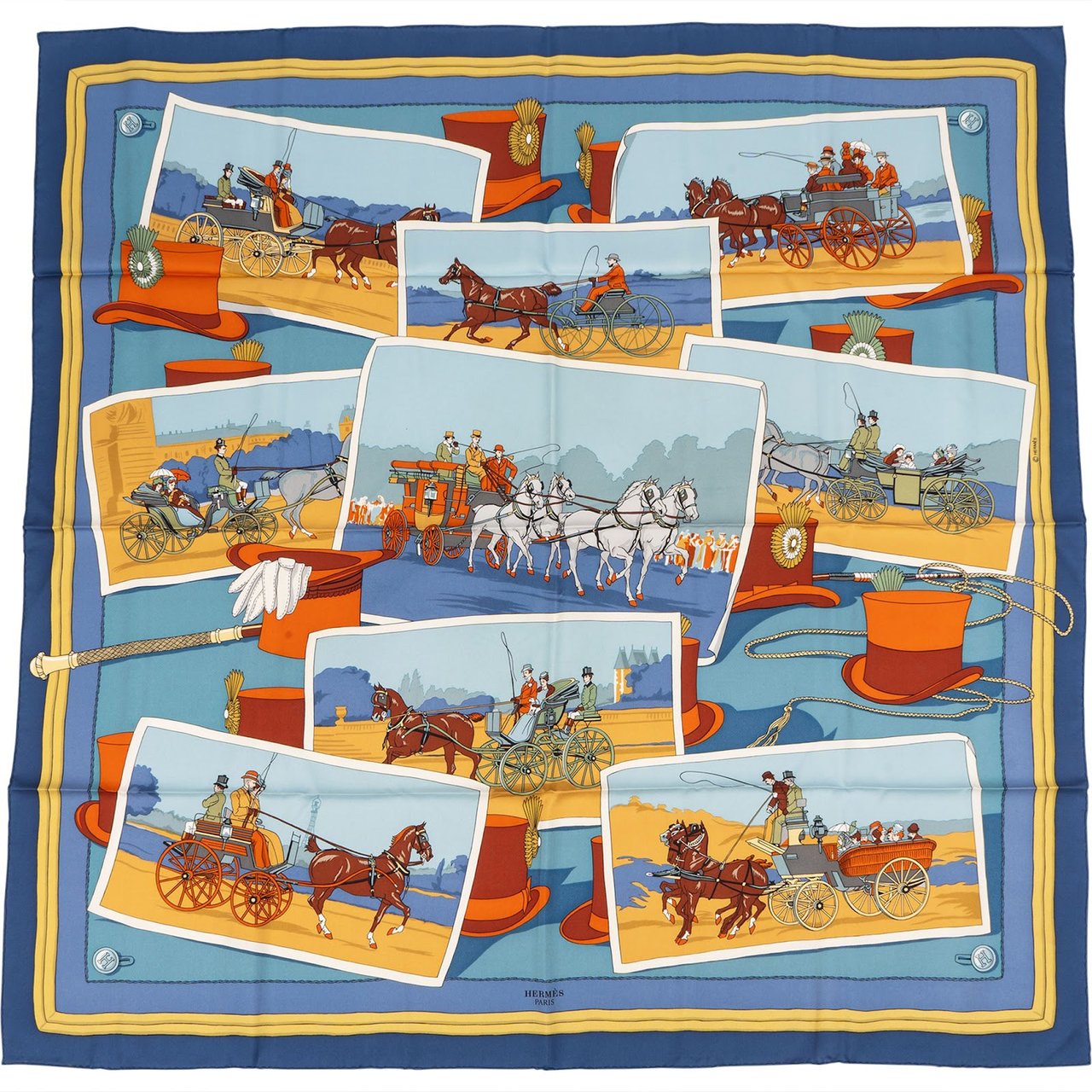 Hermès Auteuil en Mai Silk Carre 90 Scarf Tuch Blauw