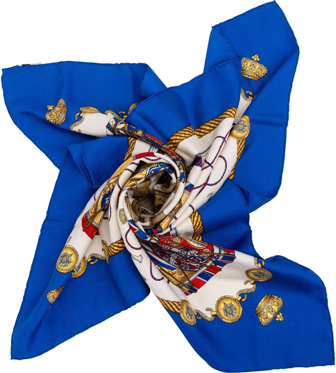 Hermès Les Tambours Silk Carre 90 Scarf Tuch Blauw