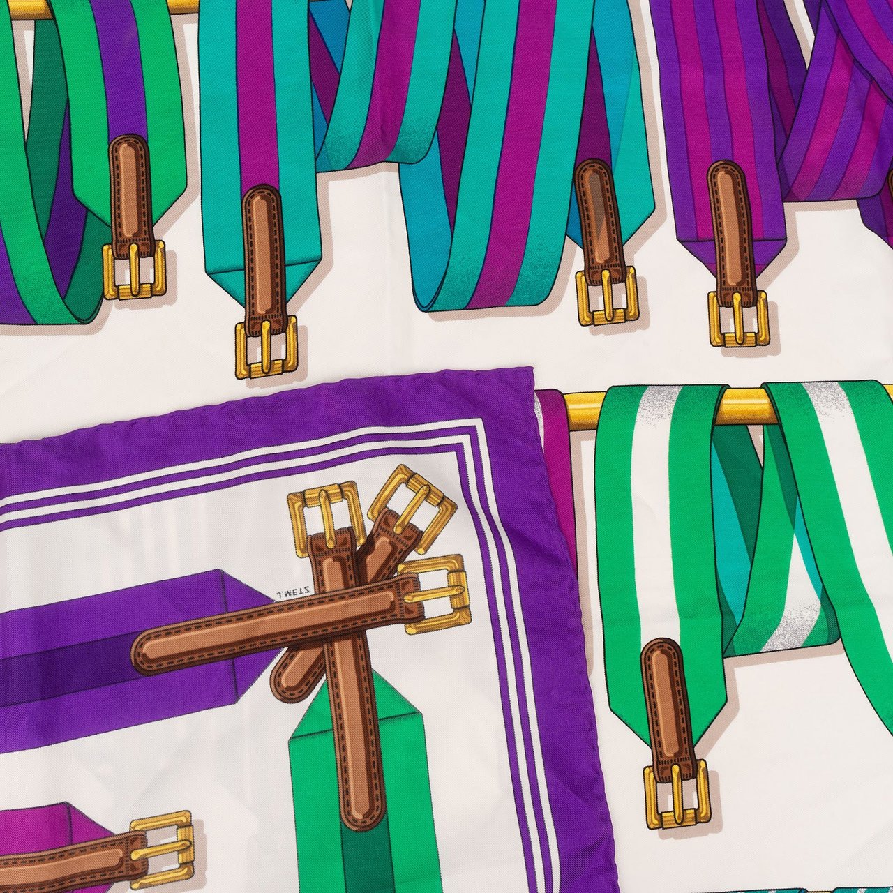 Hermès Hermès Les Sangles Silk Carre 90 Scarf Tuch Paars