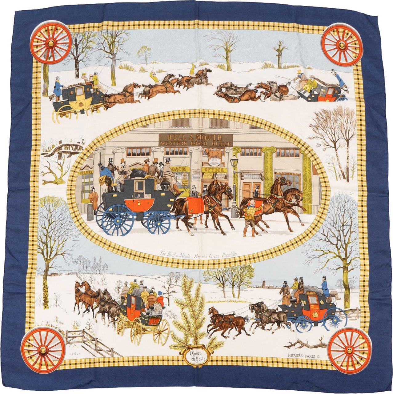 Hermès Hermès Hiver en Poste Silk Carre 90 Scarf Tuch Blauw