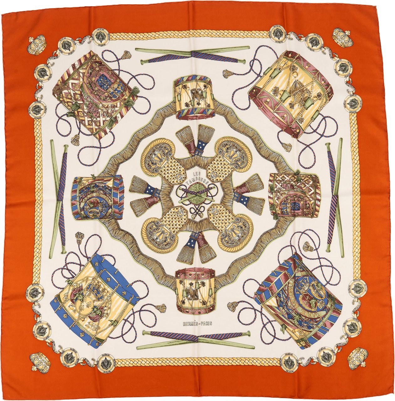 Hermès Hermès Les Tambours Silk Carre 90 Scarf Tuch Oranje