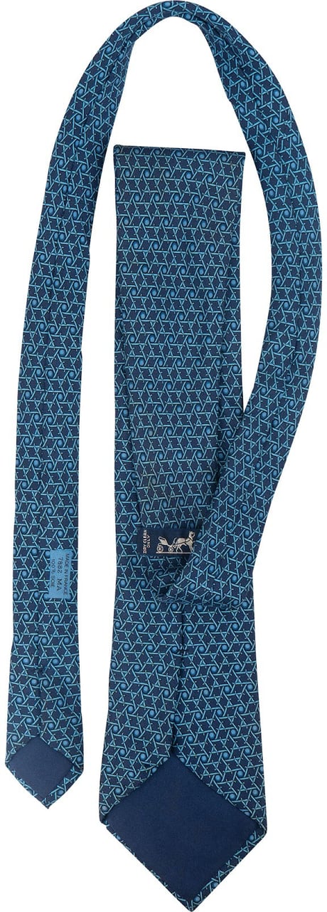 Hermès Geometric Pattern Silk Tie Krawatte Blauw