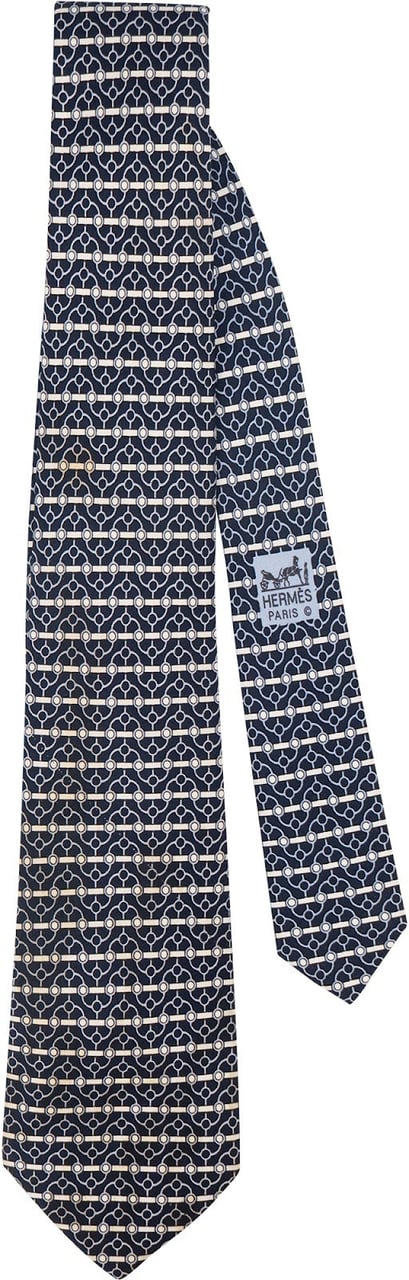 Hermès Geometric Pattern Silk Tie Krawatte Navy