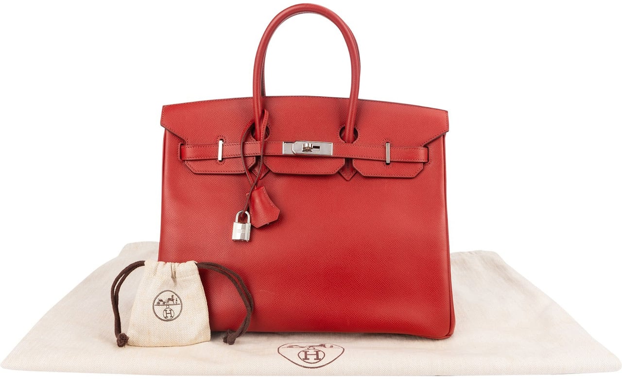 Hermès Rouge Epsom Leather Palladium Birkin 35 Handbag Rood