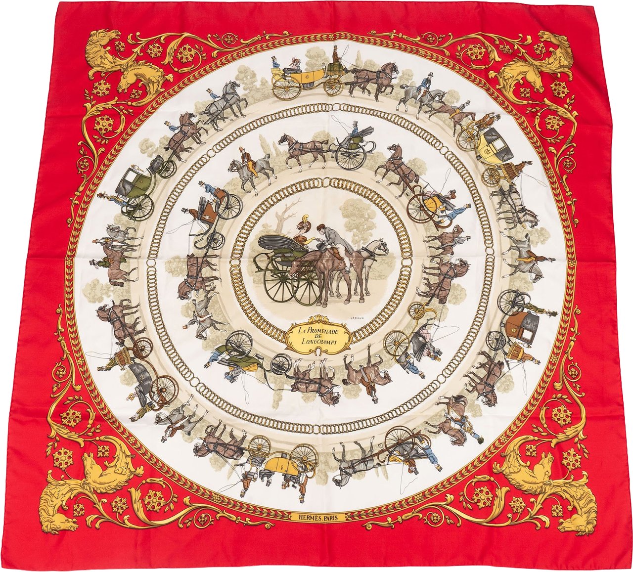 Hermès Hermès La Promenade de Longchamps Silk Carre 90 Scarf Tuch Rood