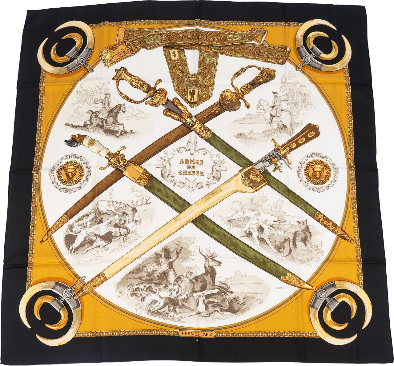 Hermès Hermès Armes de Chasse Silk Carre 90 Scarf Tuch Zwart