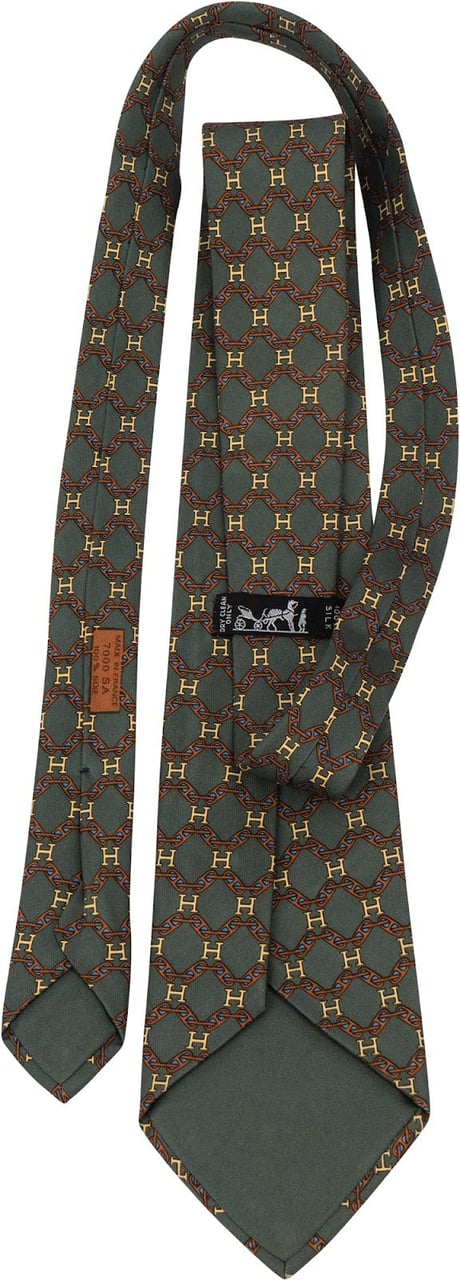 Hermès Hermès H Emblem Chain Pattern Silk Tie Krawatte Groen
