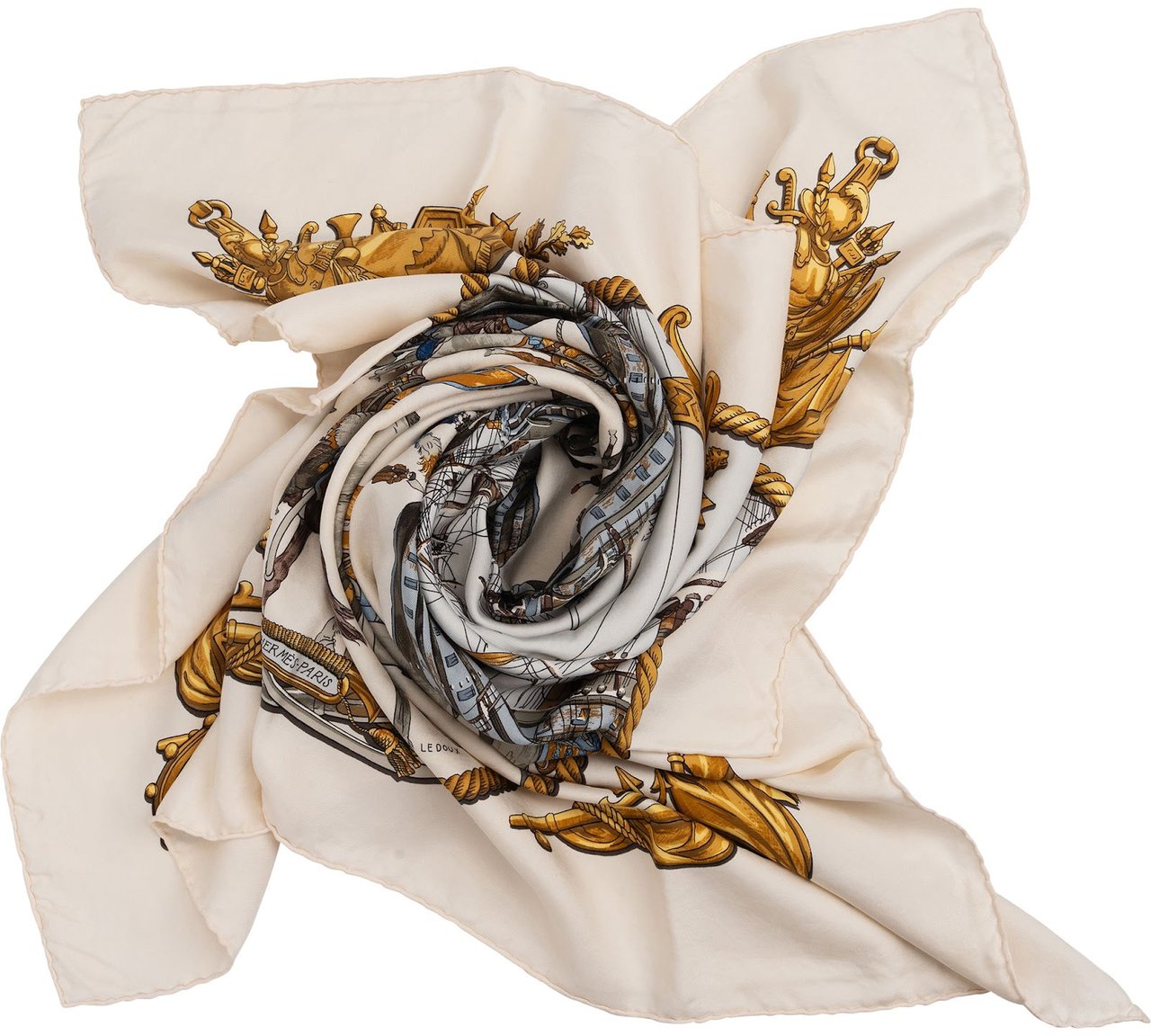 Hermès Hermès Marine & Cavalerie Silk Carre 90 Scarf Tuch Beige