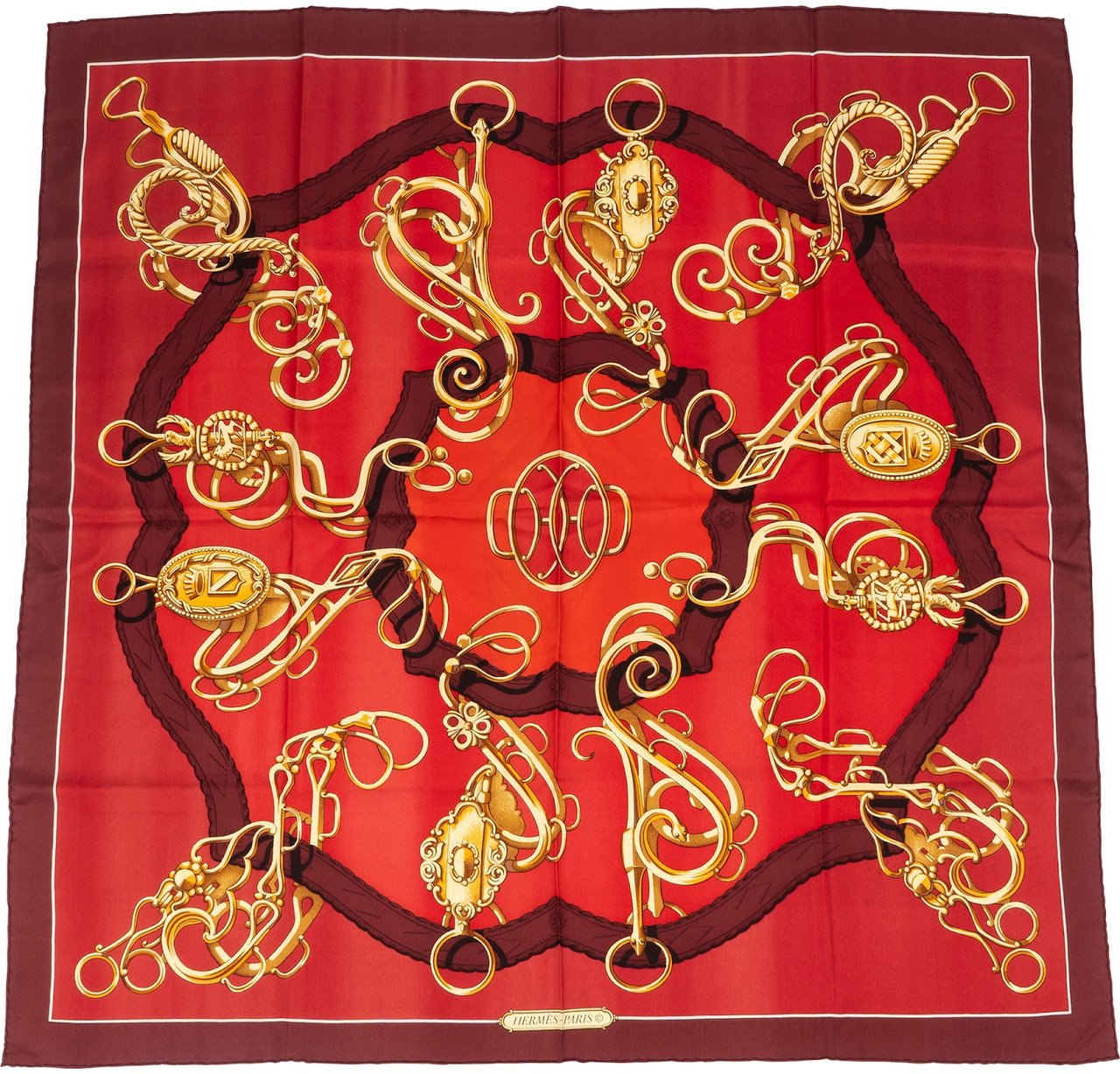 Hermès Hermès Mors et Gourmettes Silk Carre 90 Scarf Tuch Rood