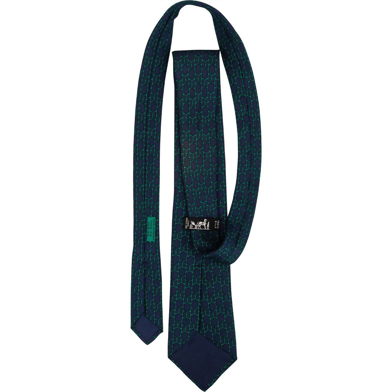 Hermès Geometric Chain Link Pattern  Silk Tie Krawatte Navy