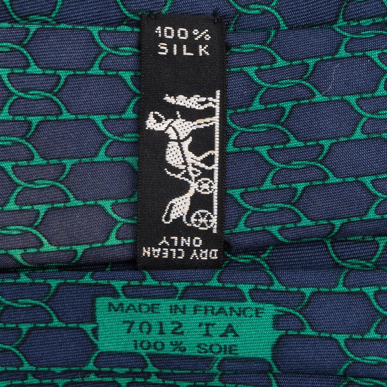 Hermès Geometric Chain Link Pattern  Silk Tie Krawatte Navy