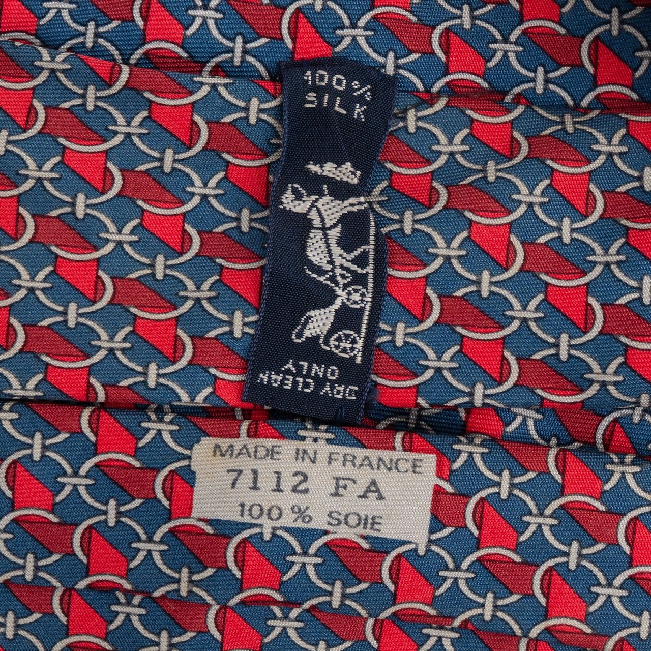 Hermès Geometric Chain Link Ribbon Pattern Silk Tie Krawatte Navy