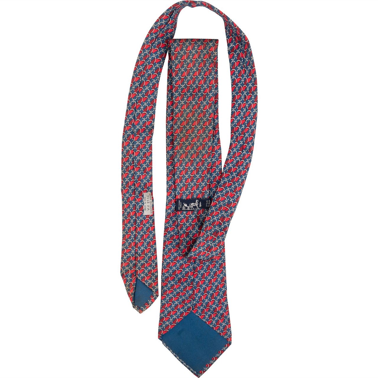 Hermès Geometric Chain Link Ribbon Pattern Silk Tie Krawatte Navy