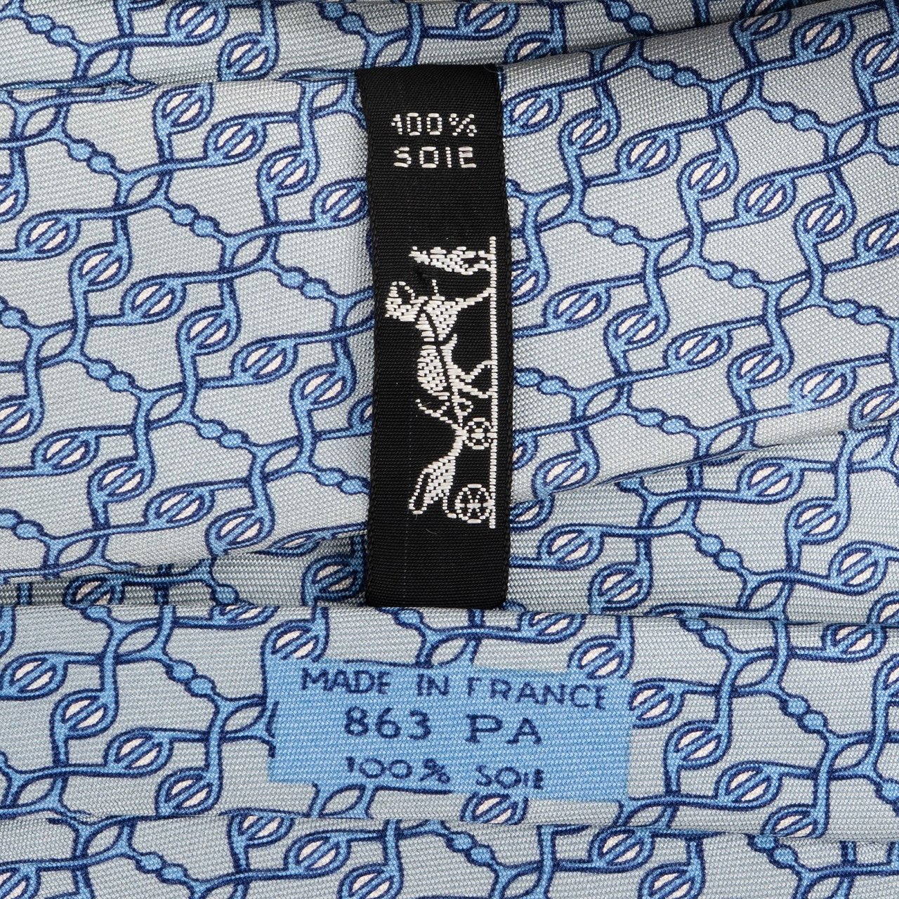 Hermès Chain Link Pattern Silk Tie Krawatte Blauw