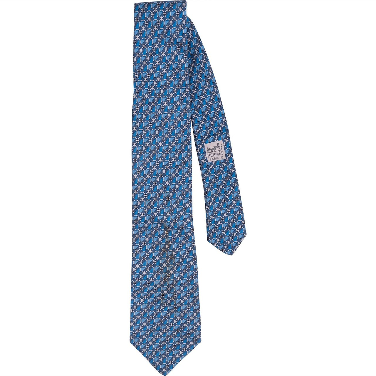Hermès Geometric Chain Link Ribbon Pattern Silk Tie Krawatte Blauw