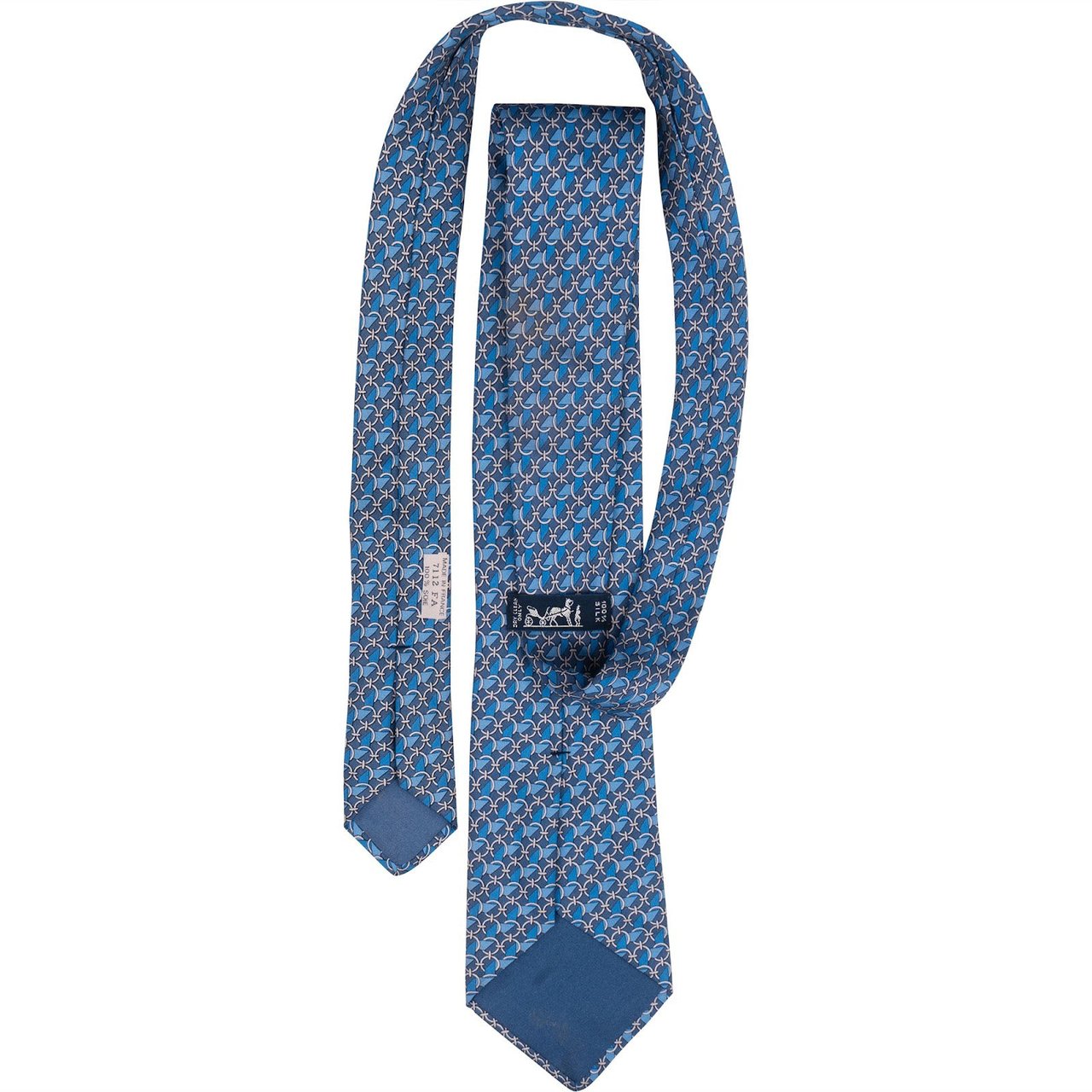 Hermès Geometric Chain Link Ribbon Pattern Silk Tie Krawatte Blauw