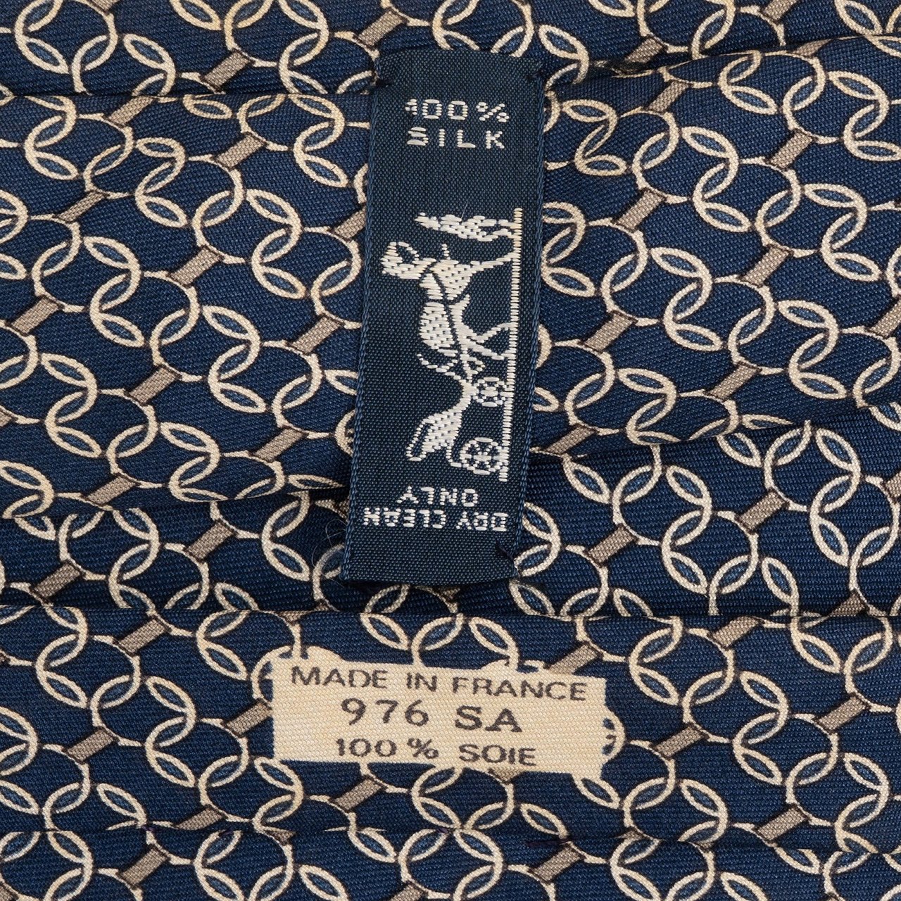 Hermès H Chain Link Pattern Silk Tie Krawatte Blauw