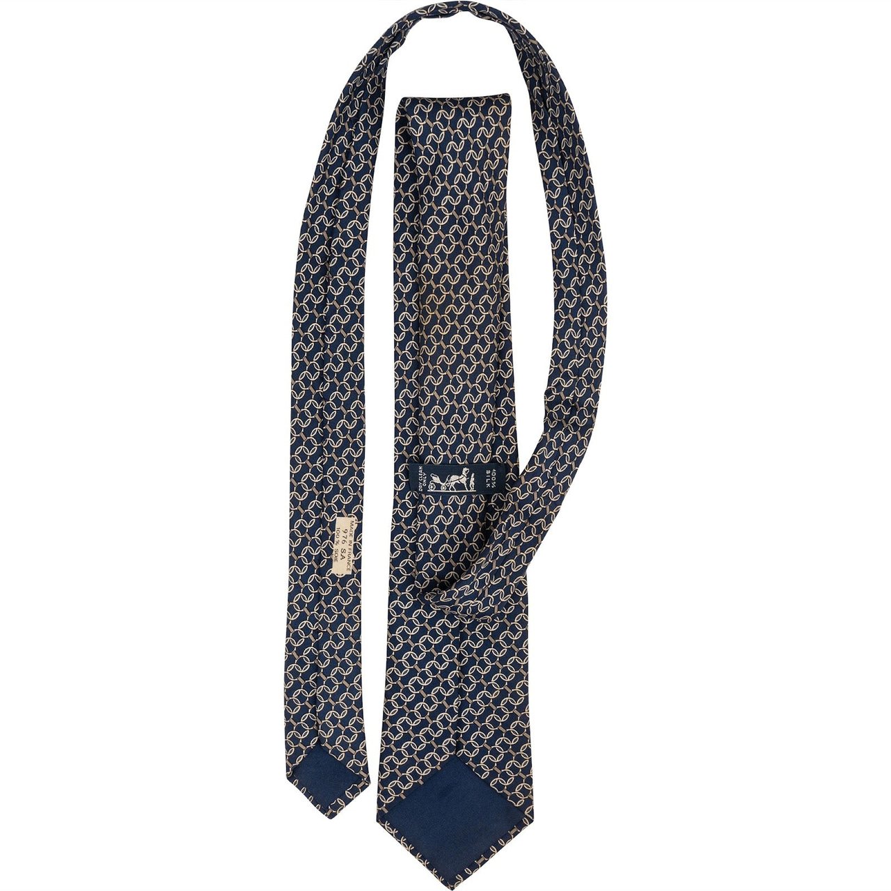 Hermès H Chain Link Pattern Silk Tie Krawatte Blauw