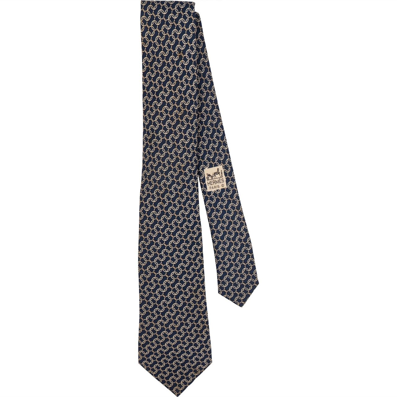 Hermès H Chain Link Pattern Silk Tie Krawatte Blauw