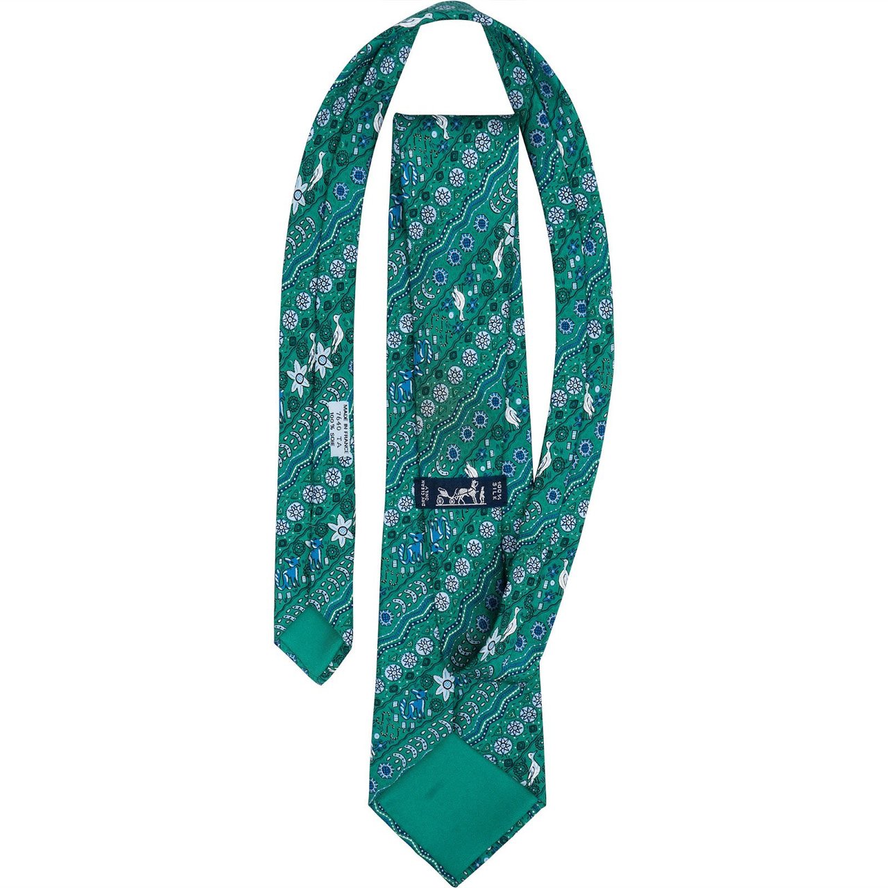 Hermès Printed Animal Wood Motif Silk Tie Krawatte Groen