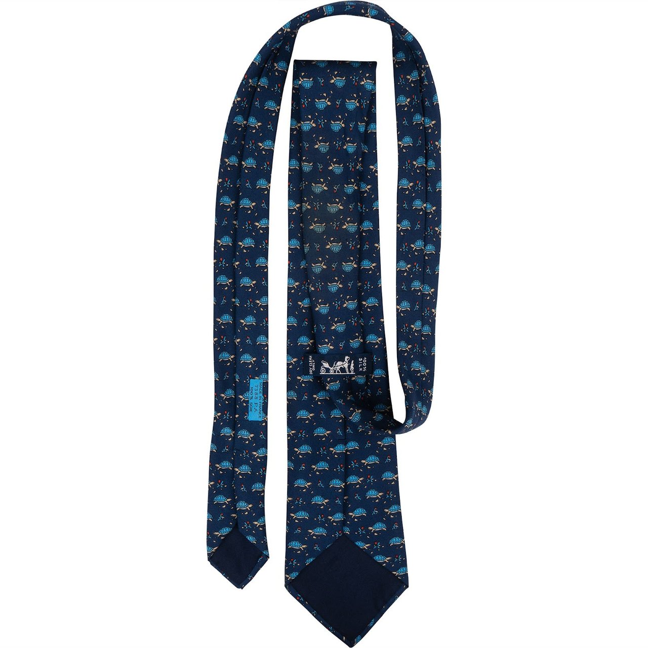 Hermès Turtle Print Silk Tie Krawatte Navy