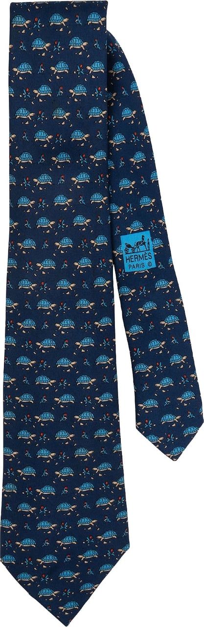 Hermès Turtle Print Silk Tie Krawatte Navy