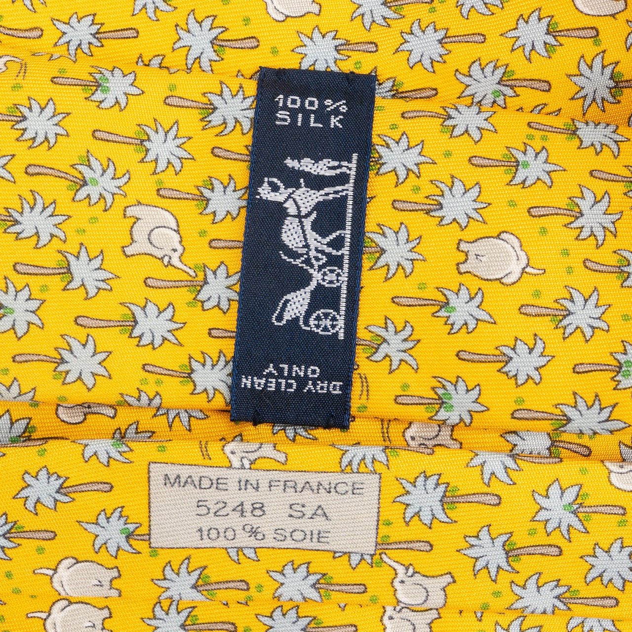 Hermès Hermès Elephant & Palm Tree Print Silk Tie Krawatte Geel