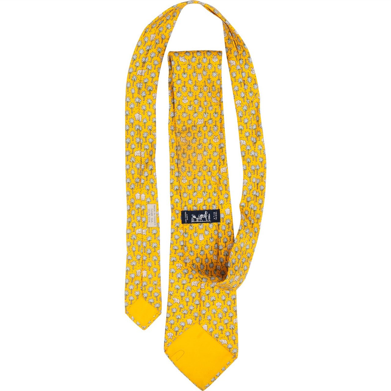 Hermès Hermès Elephant & Palm Tree Print Silk Tie Krawatte Geel