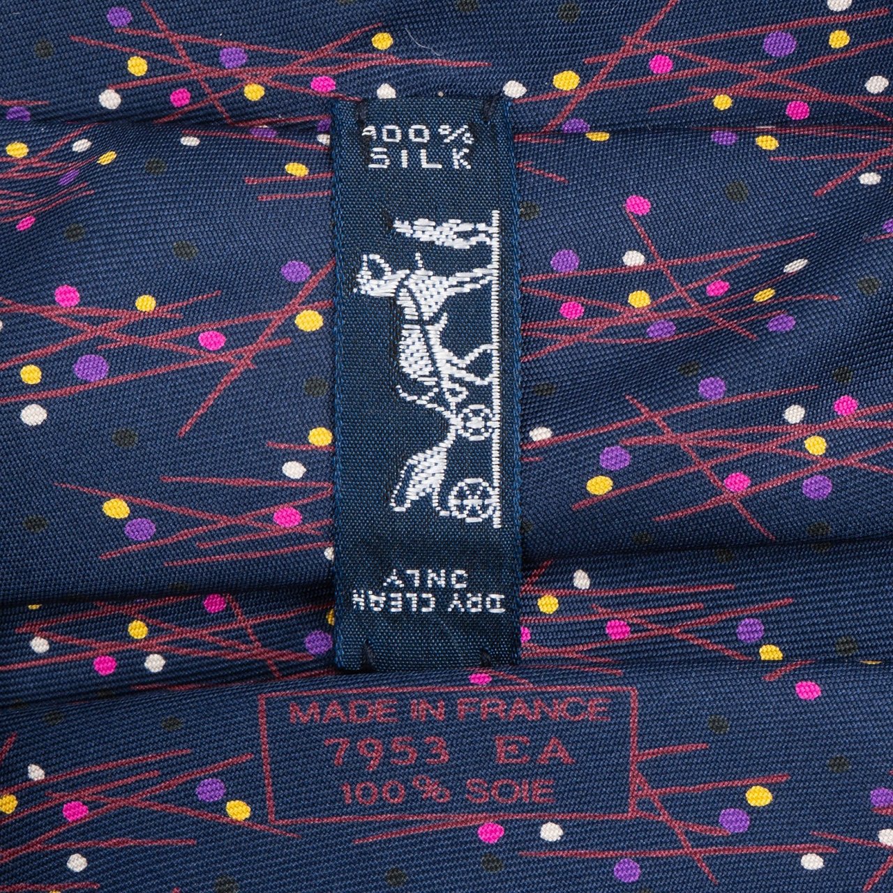 Hermès Skier Dot Pattern Silk Tie Krawatte Navy
