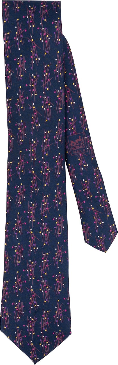 Hermès Skier Dot Pattern Silk Tie Krawatte Navy